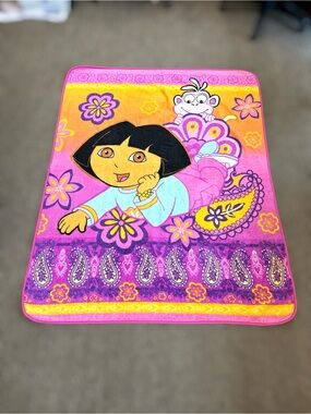 Dora The Explorer Boots Pink Purple Floral Paisley Kids Baby Blanket Y2K 2006